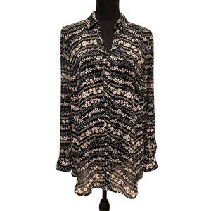 floral print lightweight long sleeve button front blouse split back